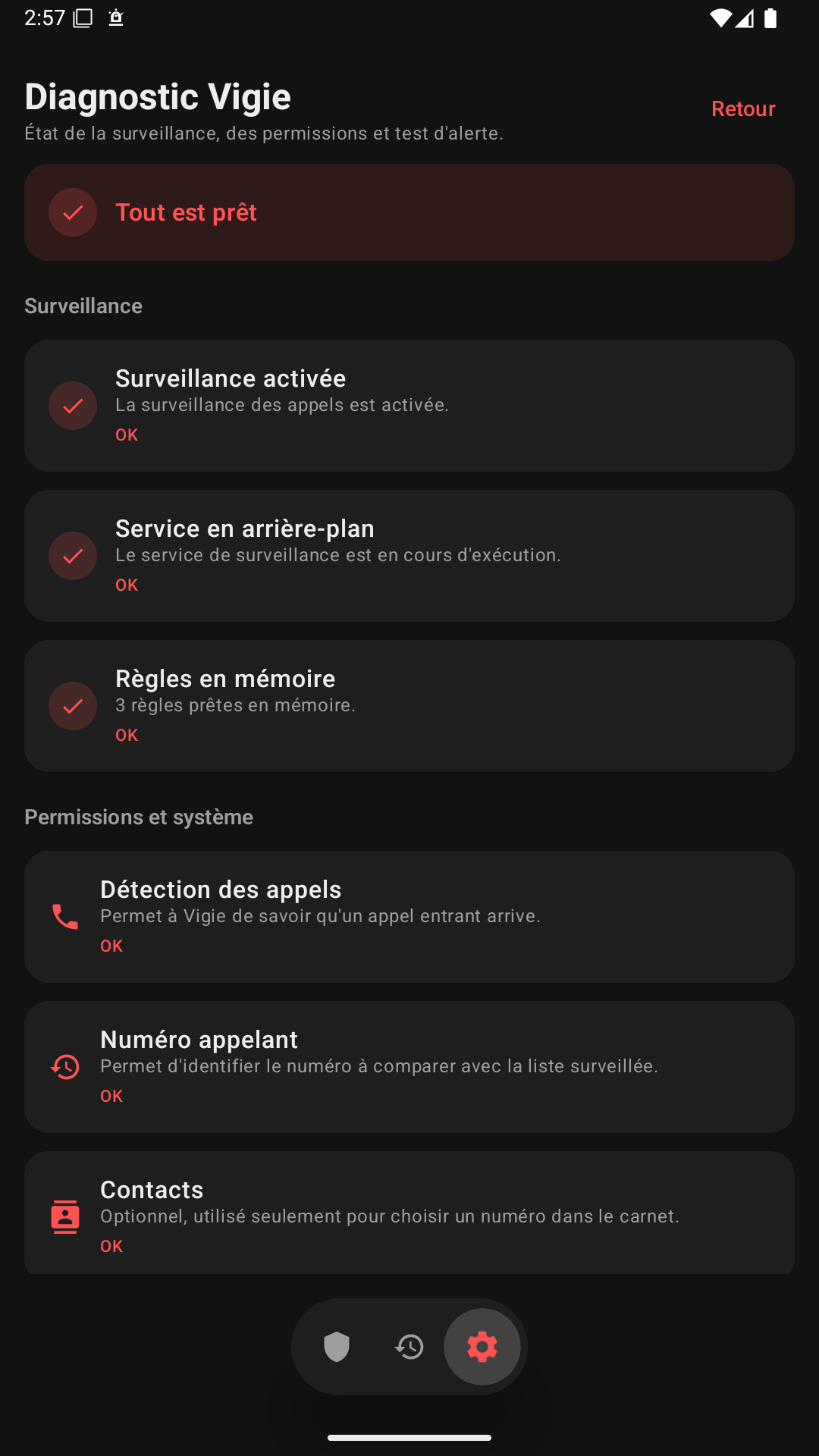 Écran diagnostic de Vigie Gratuit