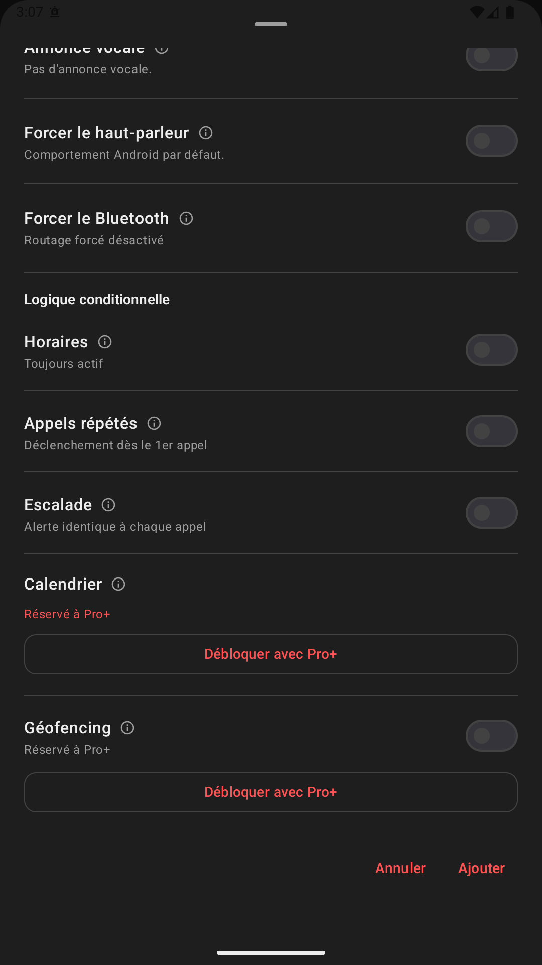 Écran Pro de personnalisation fine d’une règle Vigie